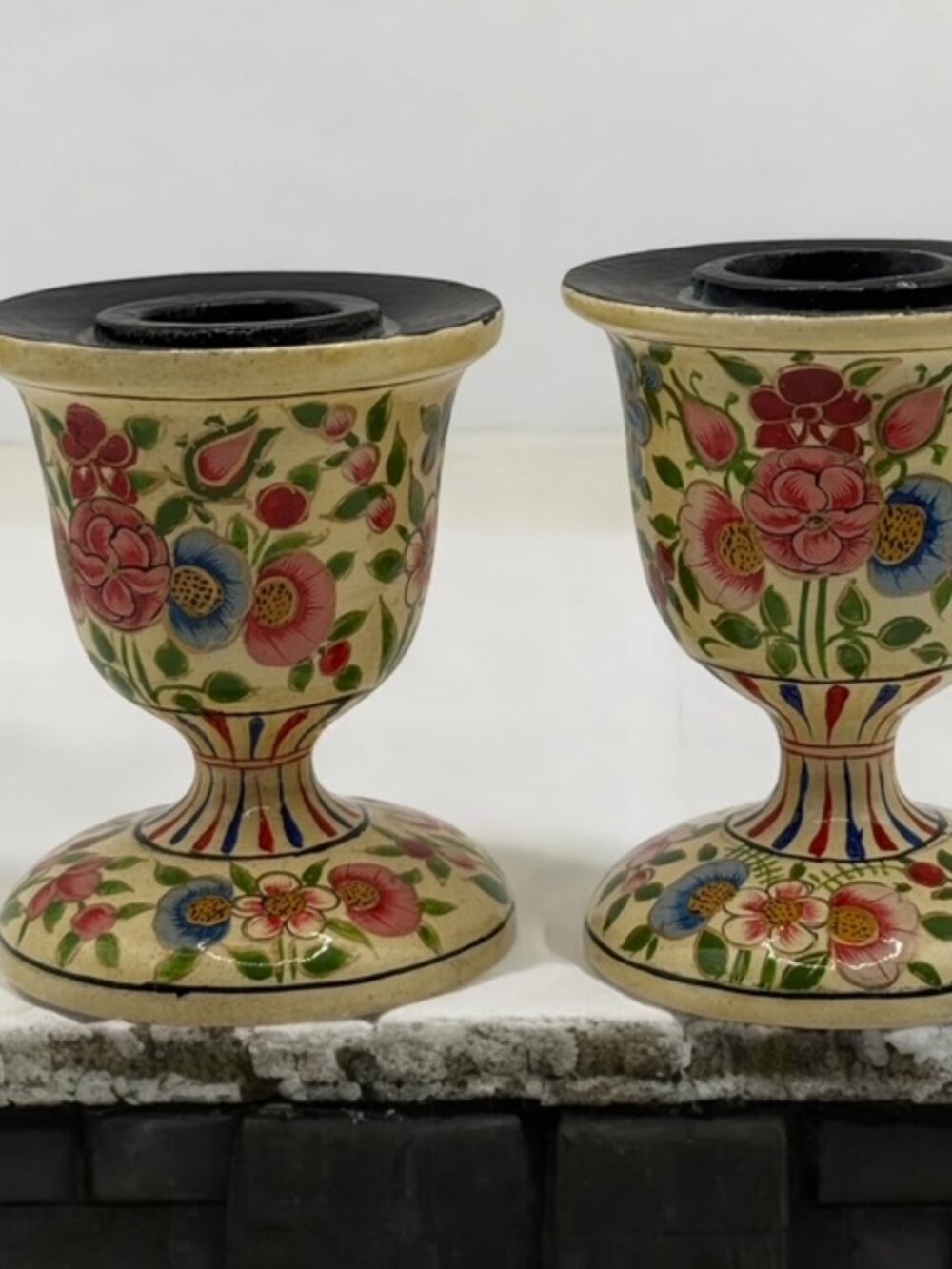 Archana Pair Lacquered WOOD CANDLESTICKS India